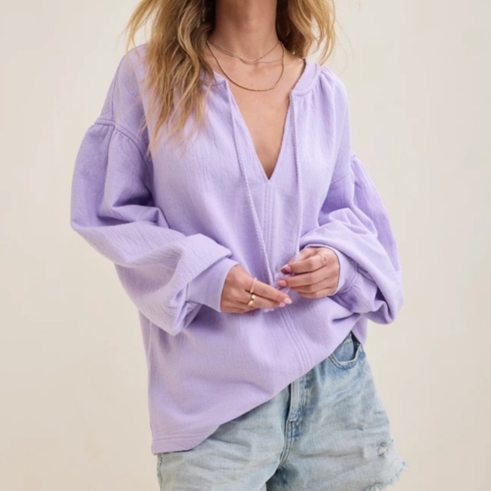 NWT! Aerie Easy Street Lavender Popover Oversized Sweatshirt Balloon Slee XXS